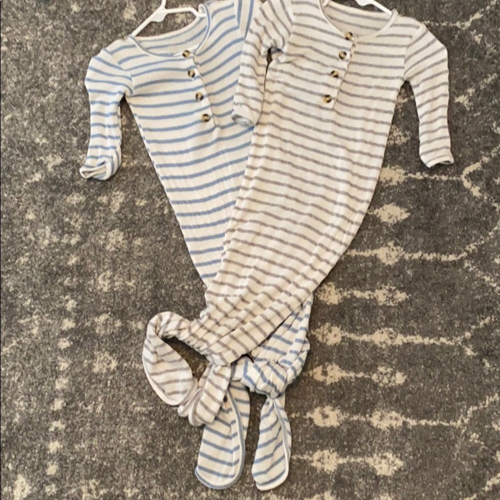 Two Lou Lou & Co knotted striped sweater gowns